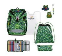 DerDieDas mochila escolar ErgoFlex Light LED Set 6 -piezas Tech Buddies verde