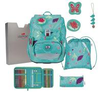 DerDieDas Mochila Escolar ErgoFlex Light Set 6 -Piezas Butterfly Garden Turquesa