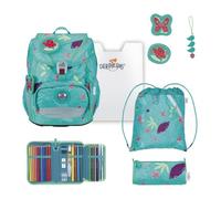 DerDieDas mochila escolar ErgoFlex Light Set 6 -piezas Butterfly Garden turquesa