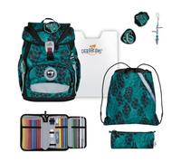 DerDieDas mochila escolar ErgoFlex Light Set 6 -piezas Reptile Rush turquesa