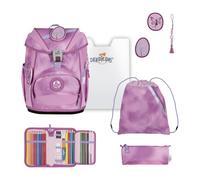 DerDieDas mochila escolar ErgoFlex Light Superflash Set 6 -piezas Make a Wish rosa