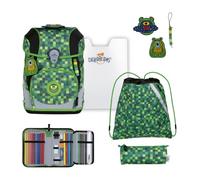DerDieDas mochila escolar ErgoFlex Tiny LED Set 6 -piezas Tech Buddies verde