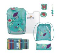 DerDieDas mochila escolar ErgoFlex Tiny Set 6 -piezas Butterfly Garden turquesa