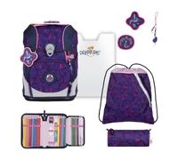 DerDieDas mochila escolar ErgoFlex Tiny Set 6 -piezas Magical Bloom púrpura