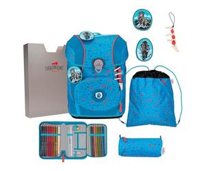DerDieDas mochila escolar ErgoFlex Tiny Superflash Set 6 -piezas Blue Ice azul claro