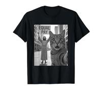 Derechos de los Trabajadores Igualdad Salarial Funny Jesus Cat Selfie Camiseta gráfica económica, Hombre, Negro, L