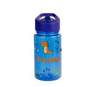 DEREGALOOS Botella Infantil Dinosaurios Personalizada con Nombre. 440 ml sin BPA. Bidón Escolar con Pajita, Asa y Tapón Plegable. Regalo Vuelta al Cole Niños. Azul, Rojo o Amarillo (AZUL)