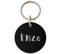 DEREGALOOS Chapa Identificativa Mascotas Personalizada Grabada 2 Caras. Forma de Circulo. Placa para Perros Gatos. Aluminio Ligero. Ideal para Collar o Arnés. No Incluye Anilla (Negro, M)