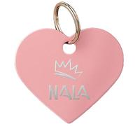 DEREGALOOS Chapa Identificativa Mascotas Personalizada Grabada 2 Caras. Forma de Corazón. Placa para Perros Gatos. Elige Forma, Color y Tamaño. Aluminio Ligero. Ideal para Collar o Arnés (Rosa, L)