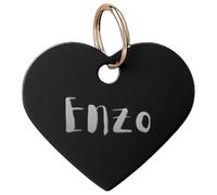 DEREGALOOS Chapa Identificativa Mascotas Personalizada Grabada 2 Caras. Forma de Corazón. Placa para Perros Gatos. Elige Forma, Color y Tamaño. Aluminio Ligero. Ideal para Collar o Arnés (Negro, S)