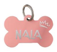 DEREGALOOS Chapa Identificativa Mascotas Personalizada Grabada 2 Caras. Forma de Hueso. Placa para Perros Gatos. Elige Forma, Color y Tamaño. Aluminio Ligero. Ideal para Collar o Arnés (Rosa, S)
