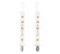 DEREGALOOS Chupetero Personalizado con Nombre para Bebé. Sujeta Chupetes de Tela con Clip Metálico. Cinta Sublimada por Ambas Caras. Ideal para Guardería, Regalo Nacimiento (Nombre y Iconos)