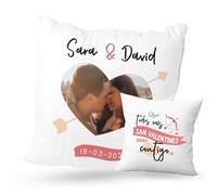 DEREGALOOS Cojín Personalizado con Foto, Nombre y Fecha. Cojín Personalizado para San Valentín con Frase. Regalo Original Personalizado para San Valentín. Todos mis San Valentín contigo (20x20cm)