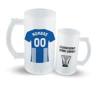 DEREGALOOS Jarra Personalizada Fútbol. Regalo Original Hombre. Nombre y Número Personalizable. Detalle Especial para Cumpleaños. Día del Padre Amante del Fútbol Estilo Camiseta. (Alavés)
