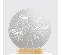 DEREGALOOS Lámpara LED Personalizada Árbol Genealógico. Lámpara decorativa Árbol de la Vida. Regalos Originales familia. Base Madera Led (Mediana)
