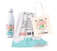 DEREGALOOS Pack Playa Personalizado para Profesores y Maestros. Regalo Fin de Curso 2025/2026. Incluye Tote Bag Toalla y Botella 700ml. (La Mejor profe del Mundo)