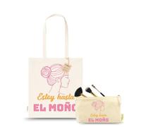 DEREGALOOS Pack Tote Bag y Neceser Algodón Orgánico. Bolsa con Asas para Mujer y Estuche para Maquillaje. Bolsa de Aseo Personalizable. Detalles para mamás. (Estoy hasta el moño)