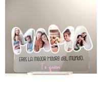 DEREGALOOS Placa Decorativa Personalizada con fotos Día de la Madre. Placa Metacrilato con Fotos. Marco de Fotos Original para mamá. Regalo original para madres. Base incluida.
