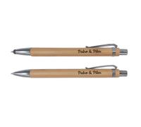 DEREGALOOS Set de Bolígrafo y Portaminas Personalizados en Bambú. Escritura Azul y Minas 0,7 mm. Estuche Imitación Madera. Impresión a Color Nombre o Iniciales. Regalo Elegante Oficina