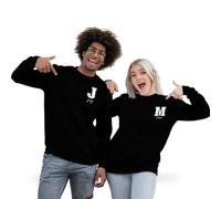 DEREGALOOS Sudadera Personalizada con Inicial y Nombre para Parejas. Sudaderas Personalizadas Originales sin Capucha. Regalos San Valentin Parejas. (FR/ES, Letras, M, Regular, Regular, Negro)