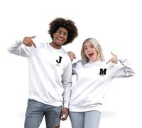 DEREGALOOS Sudadera Personalizada con Inicial y Nombre para Parejas. Sudaderas Personalizadas Originales sin Capucha. Regalos San Valentin Parejas. (FR/ES, Letras, M, Regular, Regular, Blanco)