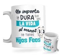 DEREGALOOS Taza de cerámica divertida para Padres. Taza de café Regalo día del Padre. Regalo Original con frase para hombre. Tazas divertidas con frase. (No importa lo dura que sea la vida)