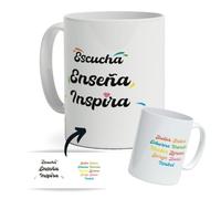 DEREGALOOS Taza Personalizada con nombre para Profesores. Tazas de Desayuno personalizada Profesores. Regalo Original para Profes. Regalos Profes Navidad. Regalo fin de curso. (Enseña, Inspira)