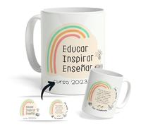 DEREGALOOS Taza Personalizada con nombre para Profesores. Tazas de Desayuno personalizada Profesores. Regalo Original para Profes. Regalos Profes Navidad. (Educar, inspirar enseñar)