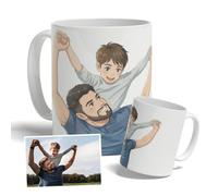 DEREGALOOS Taza Personalizada para Padres con Foto. Regalo Original Día del Padre Estilo Ghibli Acuarela Fantasía Japonesa. Taza de Desayuno para Papá y Abuelos. Cerámica 330ml