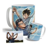 DEREGALOOS Taza Personalizada para Padres con Foto. Regalo Original Día del Padre Estilo Guerrero de Acción Anime. Taza de Desayuno para Papá y Abuelos. Cerámica 330ml