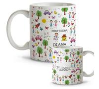 DEREGALOOS Taza Profesora Personalizada Fin de Curso 330ml. Cerámica con Diseño Original Divertido. Regalo Profesor Maestra Seño Tutor para Agradecimiento Detalle. (Dibujo Escolar)