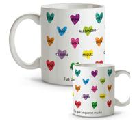 DEREGALOOS Taza Profesora Personalizada Fin de Curso 330ml. Cerámica con Diseño Original Divertido. Regalo Profesor Maestra Seño Tutor para Agradecimiento Detalle. (Corazones de colores)