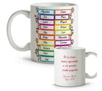 DEREGALOOS Taza Profesora Personalizada Fin de Curso 330ml. Cerámica con Diseño Original Divertido. Regalo Profesor Maestra Seño Tutor para Agradecimiento Detalle. (Niños Etiquetas)