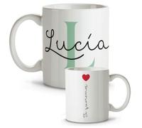 DEREGALOOS Taza Profesora Personalizada Fin de Curso 330ml. Cerámica con Diseño Original Divertido. Regalo Profesor Maestra Seño Tutor para Agradecimiento Detalle. (Inicial, Nombre y Frase)