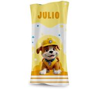 DEREGALOOS Toalla Infantil Personalizada con Nombre. Diseños de Perritos o Gatitos Tipo Patrulla. Toalla Playa Piscina. Elige Tamaño y Personaje. Regalo Divertido para Niños (Perro - Rubble, 50X100)