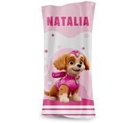 DEREGALOOS Toalla Infantil Personalizada con Nombre. Diseños de Perritos o Gatitos Tipo Patrulla. Toalla Playa Piscina. Elige Tamaño y Personaje. Regalo Divertido para Niños (Perro - Skye, 70X140)