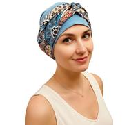 Deresina - Diadema cruzada extra ancha con gorro de bambú suave para mujer, diadema para alopecia, pérdida parcial del cabello (azul Carolina)