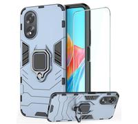 DERHAN Funda para OPPO A38 4G, Fundas Resistente y Duradero con Cristal Templado, Carcasa Antigolpes Bumper Bumper con Soporte Anillo - Azul
