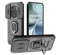 DERHAN Funda para Realme 14 Pro Plus, Fundas Resistente a Arañazos con Cubre Cámara [Protección de Cámara], Carcasa Antigolpes Bumper con Soporte - Negro