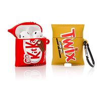 Derhom Airpods Carcasa de Silicona Compatible con Airpods de Apple 1 y 2 [Serie de Bocadillos de Caramelo][2 Pack] (Kitkat/Twix)