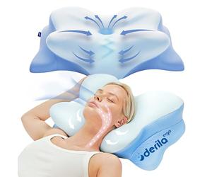 Derila Ergo Almohada Cervicales y Cuello Viscoelástica, Diseño Mariposa, Mejor Calidad de Sueño y Tecnología de Enfriamiento, Dormir de Lado, Espalda y Estómago