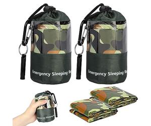 DERJDISF 2 Paquetes Saco de Dormir de Emergencia, Saco de Vivac Térmico Ligero e Impermeable, Mantas de Supervivencia Saco de Nailon Portátil para Acampar, IR de Excursión, al Aire Libre