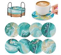 Derjdisf - Juego de 8 posavasos de pintura de diamante con soporte, arte y artesanía para adultos, kits de pintura de diamantes, posavasos de mesa artesanales