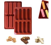 DERJDISF Moldes Reposteria Silicona Rectangular, 2 Piezas 8 cavidades Molde Grande para Hacer Barras de Cereales y Nutrición, Trufas de Chocolate, Pan, Brownie, Pan de Maíz, Pudín