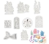 DERJDISF Moldes Silicona repostería 9 Piezas Animales Marinos Gris - moldes Silicona para Bombones, Chocolate, Hielo y jabón - Resistentes Altas temperaturas y fáciles de desmoldar