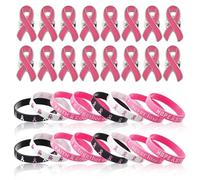 DERJDISF Regalos Cáncer de Mama - 32 Pulseras de concienciación sobre el cáncer de Mama, Broches Rosados con Mensajes de Esperanza, Fe, Fuerza y Coraje