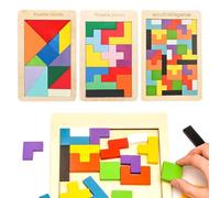 DERJDISF Tetris Clásico, Tangram y Juegos IQ Puzzle - Conjunto de Juguetes Educativos para Niños, Rompecabezas Interactivo de Madera, Desarrollar la Imaginación y la Coordinación Ojo
