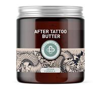 Derma Care Plus® Mantequilla para después del tatuaje - Cuidado vegano con pantenol y vitaminas A, C, E - Regeneradora e hidratante - Se absorbe rápidamente, sin película grasa, sostenible en cristal