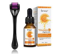 Derma - Kit de microagujas para cara, 0,5 mm y suero de vitamina C con suero facial de ácido hialurónico 540 microaguja de titanio, vitamina C, 20% suero, acné, cicatriz antienvejecimiento