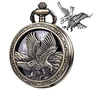 DerMacht Reloj de bolsillo con cadena de cuarzo, steampunk, hueco, águila, bronce, halcón negro, Navidad, día de San Valentín, cumpleaños, regalos del día del padre